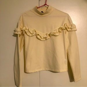 BUFFALO ruffled pastel yellow sweater
